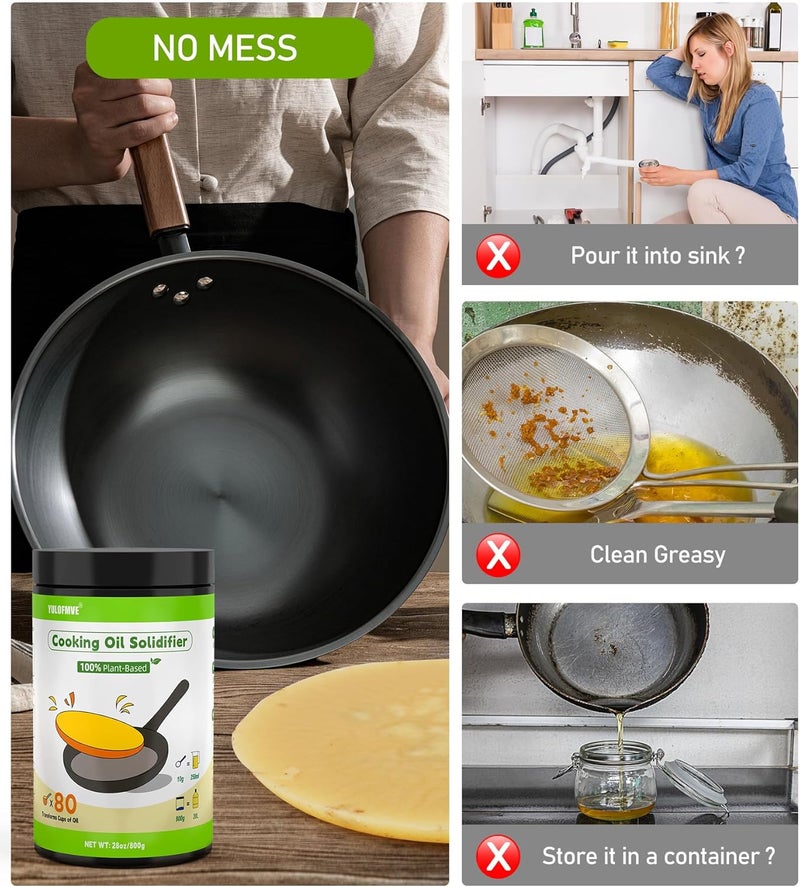YULOFMVE Cooking Oil Solidifier Powder, Solidifies Up to 80 Cups from Mess, 100% Plant-Based Used Oil Solidifying Powder, Grease Hardener Disposal for Kitchen - Image 2